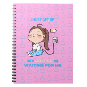 Sleepy Girl Coffee Lover op roze achtergrond Notitieboek