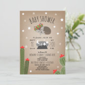 Sleepy Girl Wolf Pup Desert Mountains Baby shower Kaart (Staand voorkant)