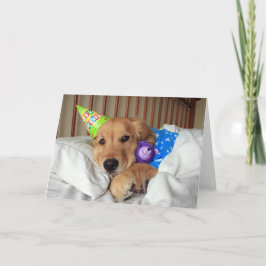Sleepy Golden Retriever in Pajamas Birthday Kaart
