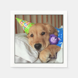 Sleepy Golden Retriever in Pajamas Birthday Servet