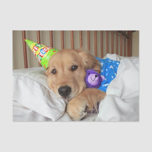 Sleepy Golden Retriever in Pajamas Birthday Tissuepapier (Voorkant)