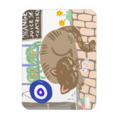 Sleepy Greek Taverna Cat Mediterranean Scene Magneet (Verticaal)