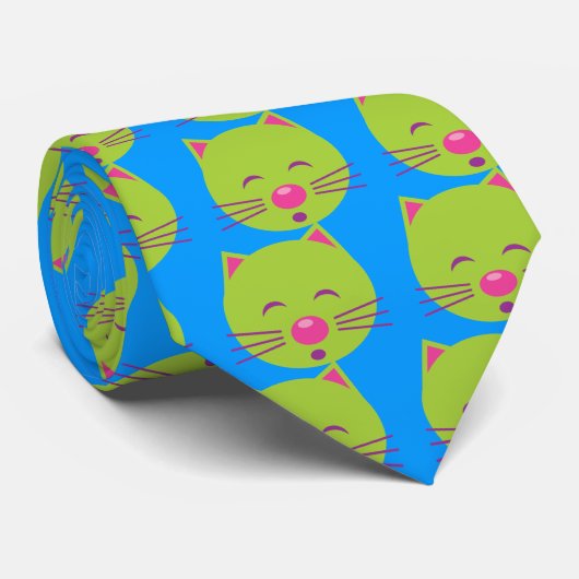 Sleepy Green Cat Stropdas (Opgerold)