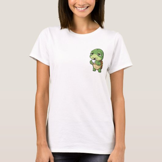 Sleepy Green Turtle Sipping Dark Coffee T-shirt (Voorkant)