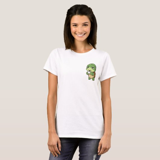 Sleepy Green Turtle Sipping Dark Coffee T-shirt (Voorkant volledig)