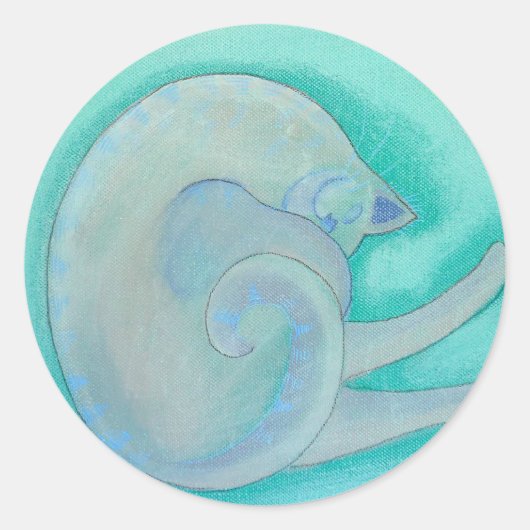 Sleepy Grey Cat. Ronde Sticker (Voorkant)