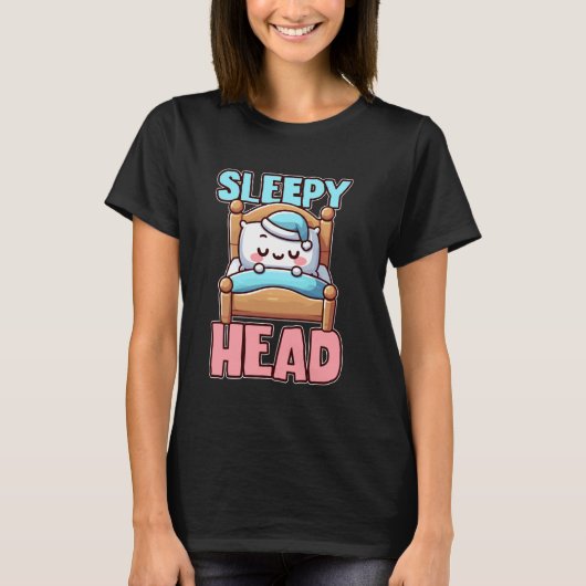 Sleepy Head Cute Bedtime Cartoon T-shirt (Voorkant)