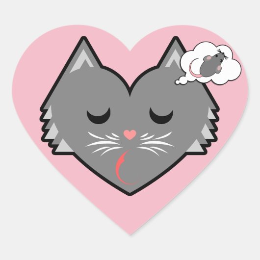 Sleepy Heart Kat Dromen Hart Sticker (Voorkant)