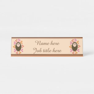 Sleepy Hedgehog en bloemen Custom Desk Sign Bureau Naambordje