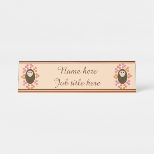 Sleepy Hedgehog en bloemen Custom Desk Sign Bureau Naambordje (Voorkant)