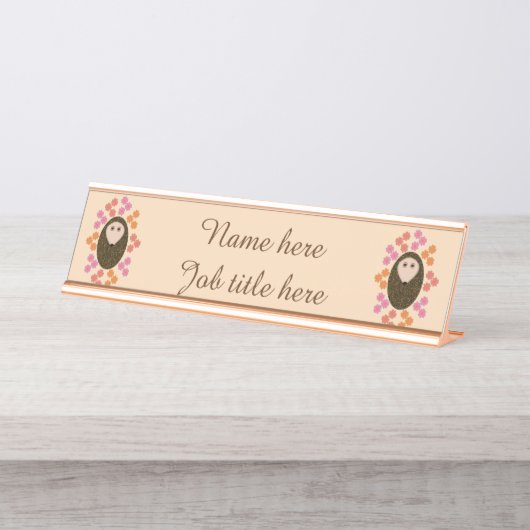 Sleepy Hedgehog en bloemen Custom Desk Sign Bureau Naambordje (Voorkant)