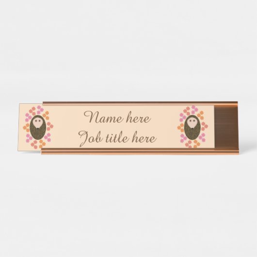 Sleepy Hedgehog en bloemen Custom Desk Sign Bureau Naambordje (Voorkant)
