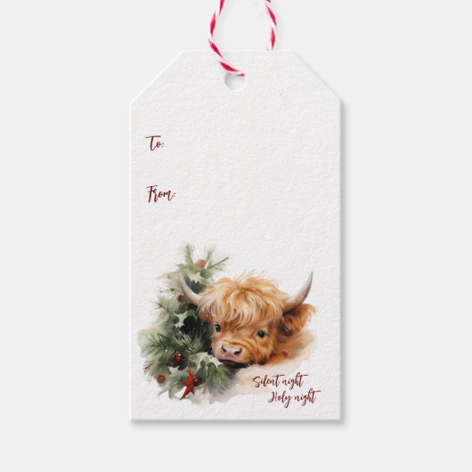 Sleepy Highland Koe Cadeau Labels Cadeaulabel (Voorkant)