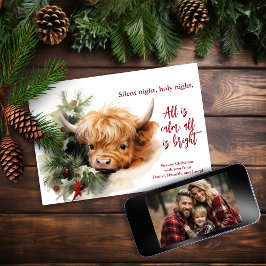 Sleepy Highland Koe Flat Christmas Photo Card Feestdagenkaart