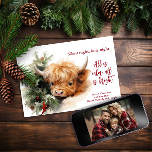 Sleepy Highland Koe Flat Christmas Photo Card Feestdagenkaart
