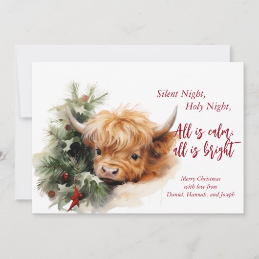 Sleepy Highland Koe Merry Christmas Kaart (Voorkant)