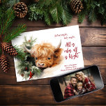 Sleepy Highland Koe Merry Christmas Photo Card Feestdagenkaart<br><div class="desc">Verras je "kudde" met deze schattige Sleepy Highland Koe kerstkaart. Samen met uw familiefoto op de achterkant zal deze zachte wens voor een vredig en vrolijk vakantieseizoen nog jaren een gekoesterde herinnering zijn!</div>