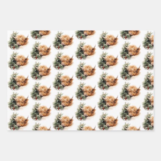 Sleepy Highland Koe Set van 3 inpakpapier (Voorkant 2)