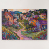 Sleepy Hillside Town - Waterverf Legpuzzel (Horizontaal)