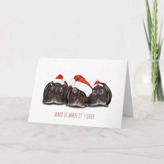 Sleepy Hippos, Christmas Holiday Greetings Kaart. Bedankkaart (Voorkant)