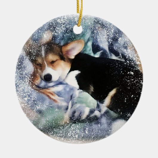 Sleepy Holiday Corgi Puppy Keramisch Ornament (Voorkant)