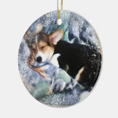 Sleepy Holiday Corgi Puppy Keramisch Ornament (Links)