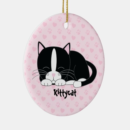 Sleepy Kat {Tuxedo Cat} Aangepaste versieringen Keramisch Ornament (Rechts)