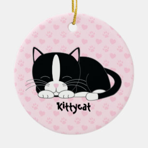Sleepy Kat {Tuxedo Cat} Aangepaste versieringen Keramisch Ornament