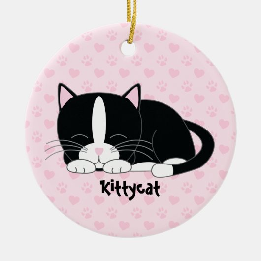 Sleepy Kat {Tuxedo Cat} Aangepaste versieringen Keramisch Ornament (Voorkant)