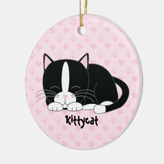Sleepy Kat {Tuxedo Cat} Aangepaste versieringen Keramisch Ornament (Links)
