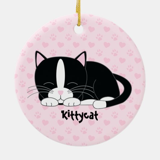 Sleepy Kat {Tuxedo Cat} Aangepaste versieringen Keramisch Ornament (Achterkant)