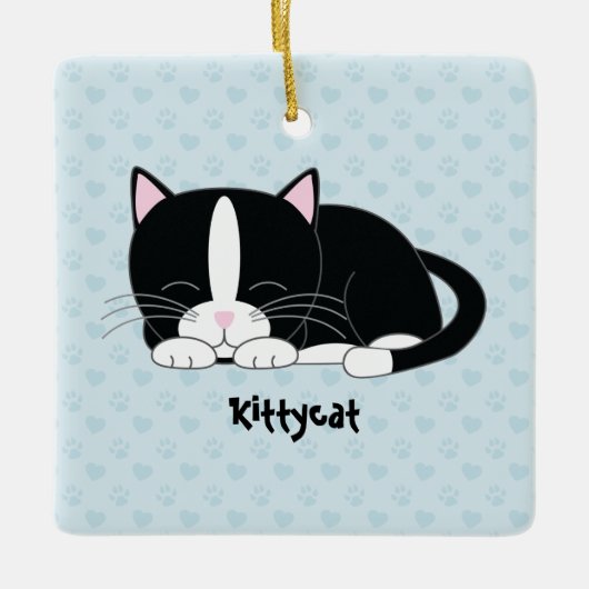 Sleepy Kat {Tuxedo Cat} Aangepaste versieringen Keramisch Ornament (Voorkant)