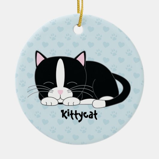 Sleepy Kat {Tuxedo Cat} Aangepaste versieringen Keramisch Ornament (Voorkant)