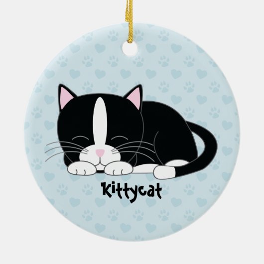 Sleepy Kat {Tuxedo Cat} Aangepaste versieringen Keramisch Ornament (Achterkant)