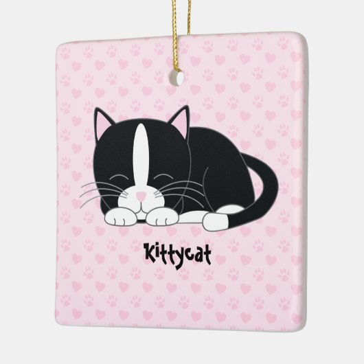 Sleepy Kat {Tuxedo Cat} Aangepaste versieringen Keramisch Ornament (Links)