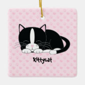 Sleepy Kat {Tuxedo Cat} Aangepaste versieringen Keramisch Ornament (Voorkant)