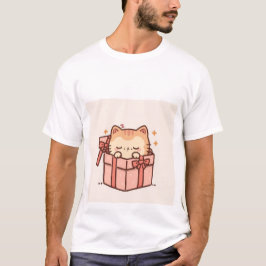 Sleepy Kawaii Ginger Cat in Pink Gift Box ✨💤 T-shirt