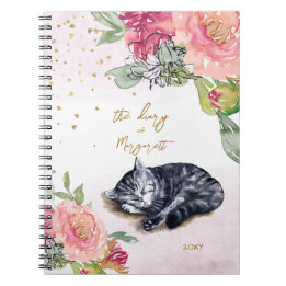 Sleepy Kitten Illustratie Bloemenmeisje Dagelijkse Notitieboek