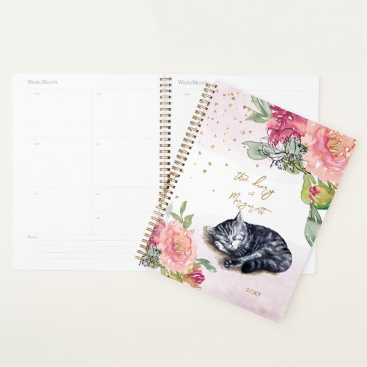 Sleepy Kitten Illustratie Bloemenmeisje Dagelijkse Planner (Display)