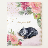 Sleepy Kitten Illustratie Bloemenmeisje Dagelijkse Planner (Achterkant)