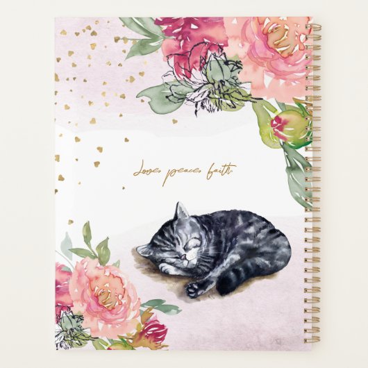 Sleepy Kitten Illustratie Bloemenmeisje Dagelijkse Planner (Achterkant)