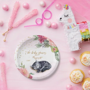 Sleepy Kitten Illustration Girl Baby shower Papieren Bordje