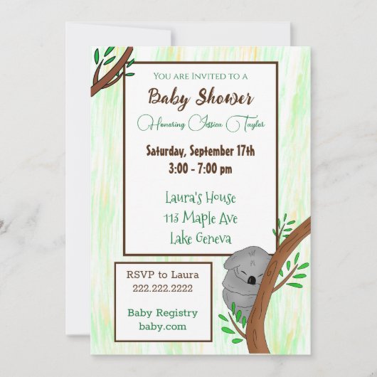 Sleepy Koala ThMED Baby shower Kaart (Voorkant)