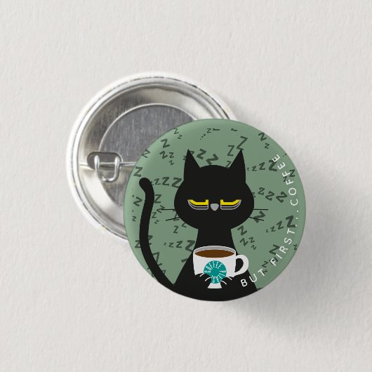 Sleepy Kuro Catto Badge – Grappige cafeïne verslaa Ronde Button 3,2 Cm (Voorkant /achterkant)