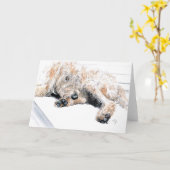 Sleepy Labradoodle Greeting Card Kaart (Gele Bloem)