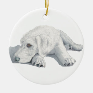 Sleepy Labradoodle Pup Keramisch Ornament