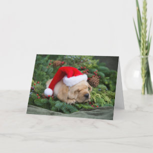 Sleepy Labrador Retriever Puppy met Santa Hat Feestdagen Kaart