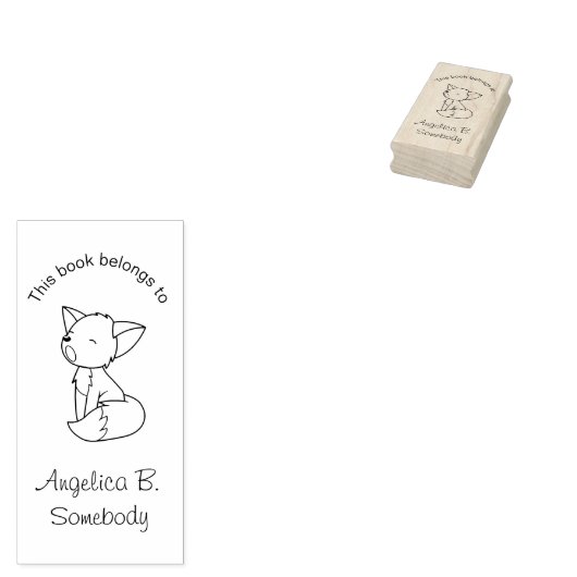 Sleepy Little Fox Bookplate Rubberstempel (Gestempeld)