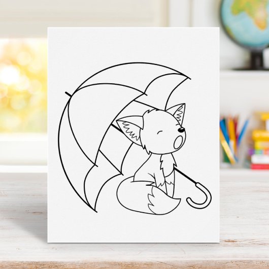 Sleepy Little Fox onder Umbrella Coloring Page Poster
