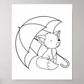 Sleepy Little Fox onder Umbrella Coloring Page Poster (Voorkant)